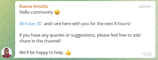 greeting message AmaZix blockchain community management